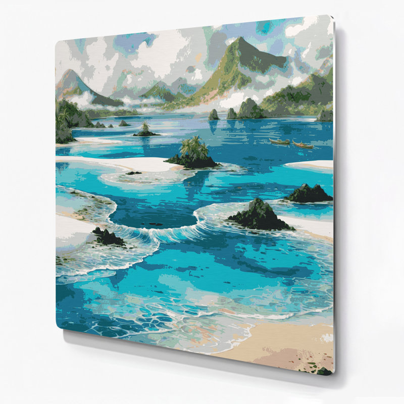 «Hawaiian Lagoons», art mural en métal bleu, H 8 po x l 8 po