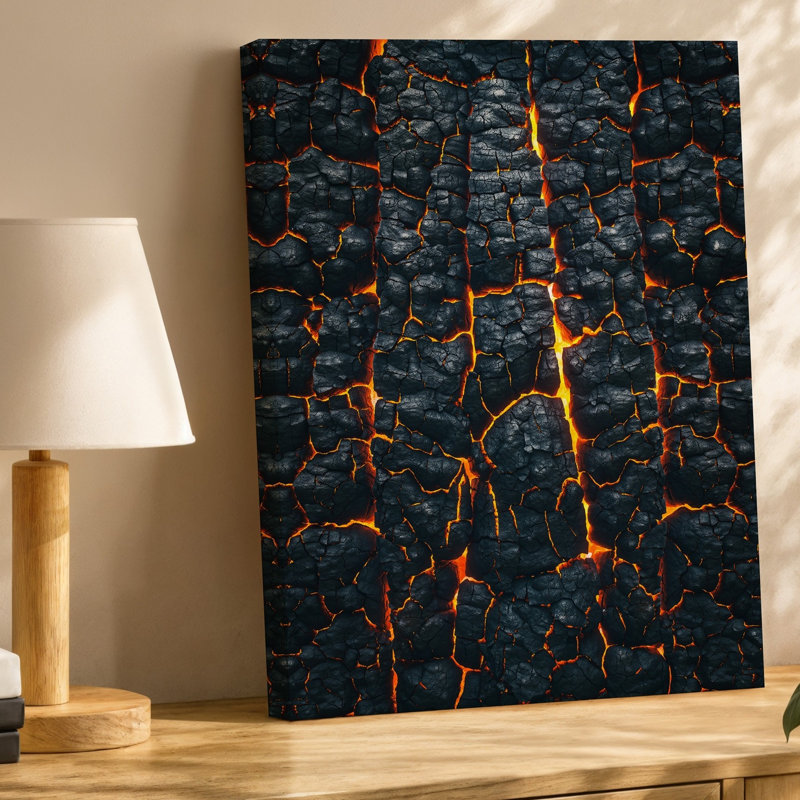 Toile, vue rapprochée d'une surface carbonisée foncée ressemblant à un art mural, H 12 po x l 9 po