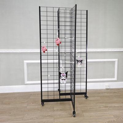 Four-Sided Gridwall Display Rack Black 33.5X33.5X70" 3X4" Grid 4-Way Floor Stand