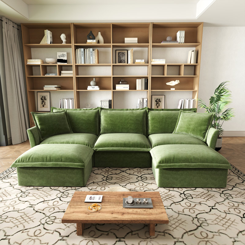 Canapé modulaire en U avec repose-pieds réversible, canapé d'angle convertible 5 places avec 2 repose-pieds, canapé moelleux et minimaliste moderne pour le salon