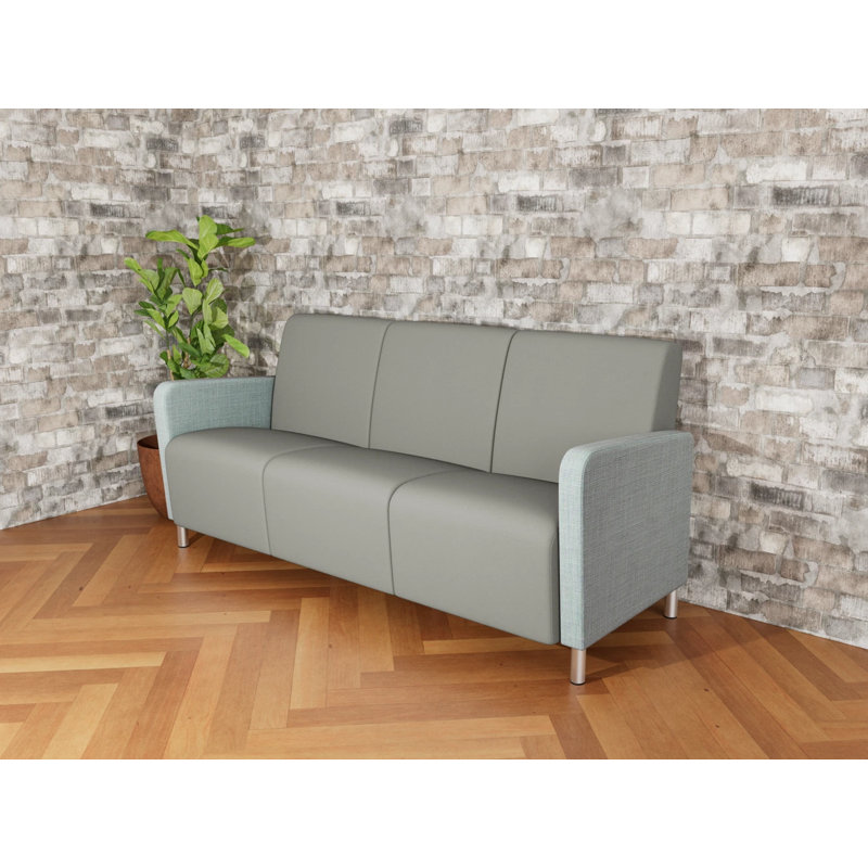 Fauteuil de réception 3 places Ravenna, Acier brossé, Chambray écume de mer / Patriot Plus colombe