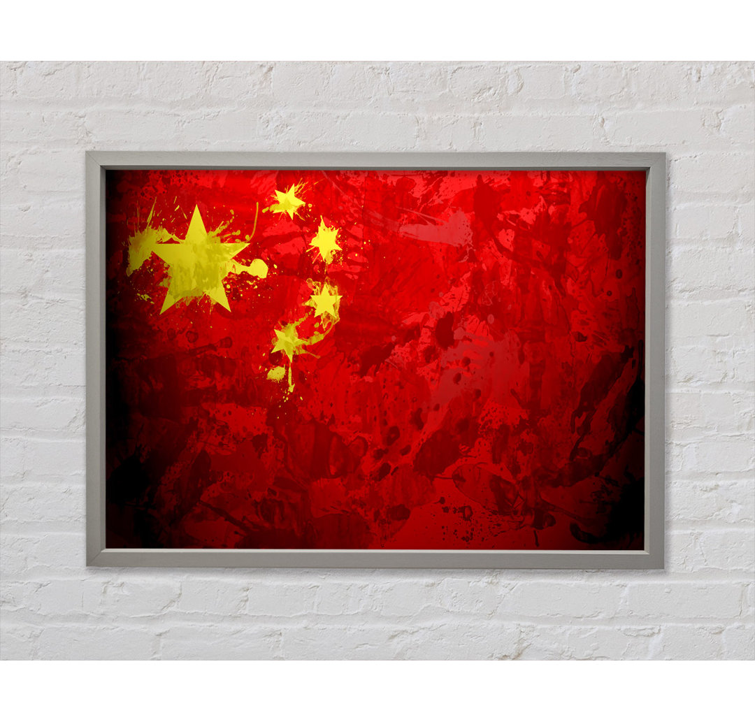 China Flagge Grunge - Einzelner Bilderrahmen Kunstdrucke auf Leinwand