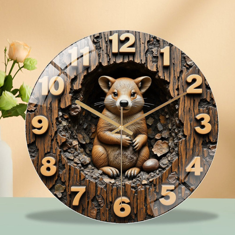 Mignonne horloge murale en bois avec art animalier adorable - horloge murale moderne en verre 12 po