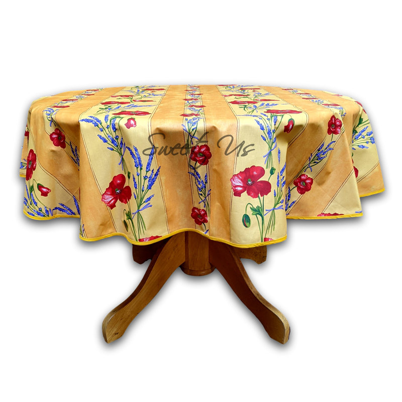 Wipeable Stain Resistant Acrylic Coated Cotton French Provencal Poppy Round Tablecloth