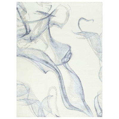 Hand Knotted Abstract Area Rug in White/Silver