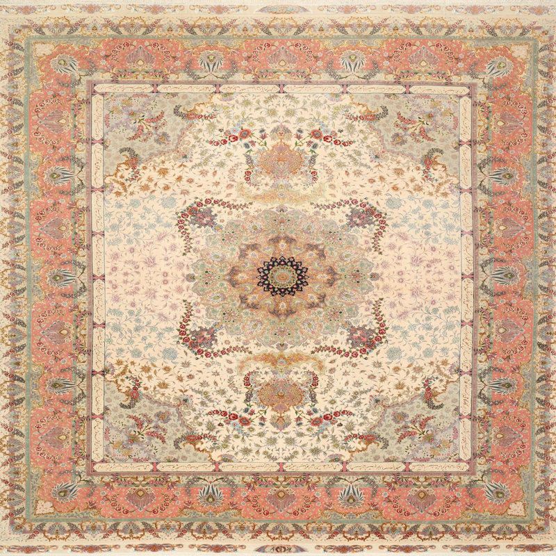 Tapis traditionnel rouge / beige Chives, Carré 8 pi
