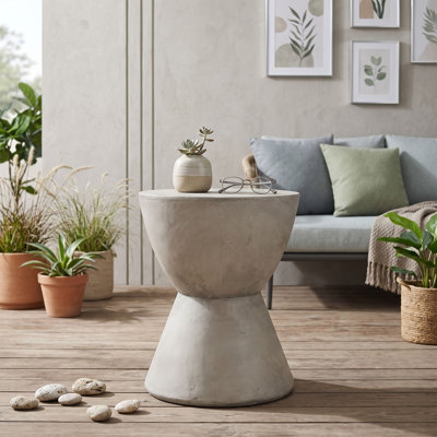 Table d'appoint d'extérieur moderne en béton léger avec pied en forme de sablier, sans assemblage, table de chevet pour patio