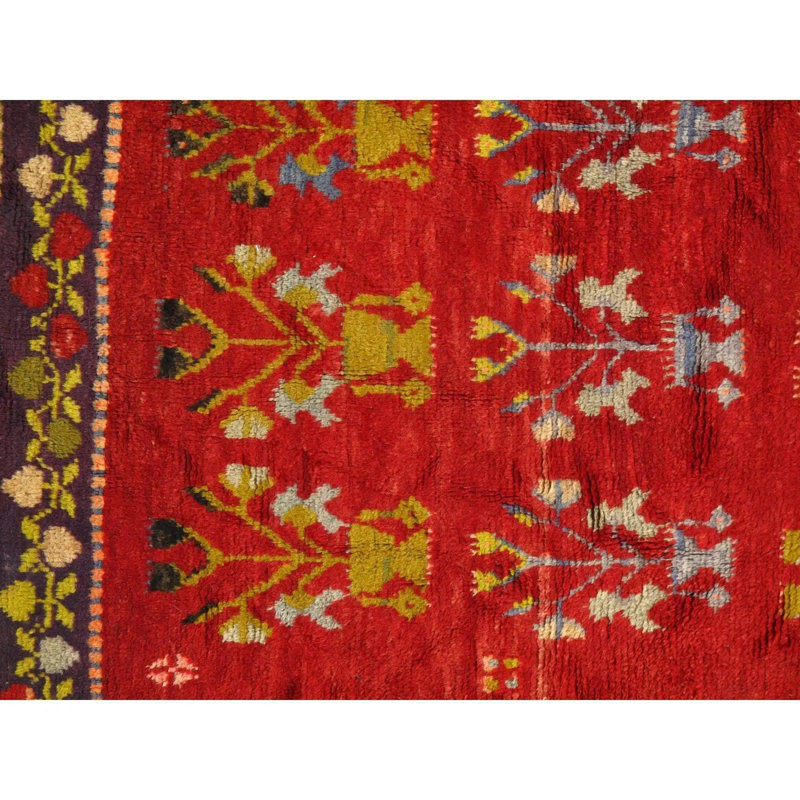 Kutluhan Cotton Oriental Area Rug in Red