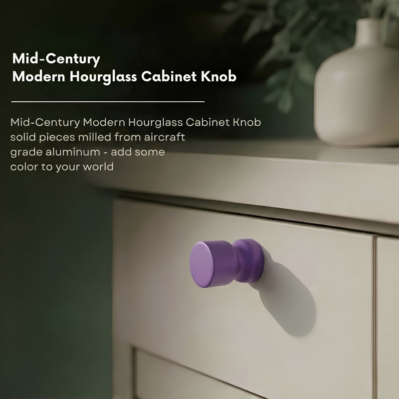 ROUS Harwdare Mid-Century Modern Hourglass Knob, Royal (Purple)
