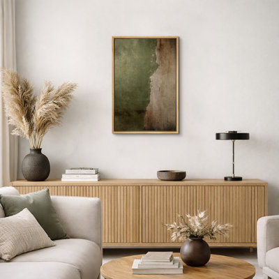 Distressed Green and Beige Artwork, Modern Rustic Abstract Wall Pictures, Large Framed Canvas Giclee Print Wall Art