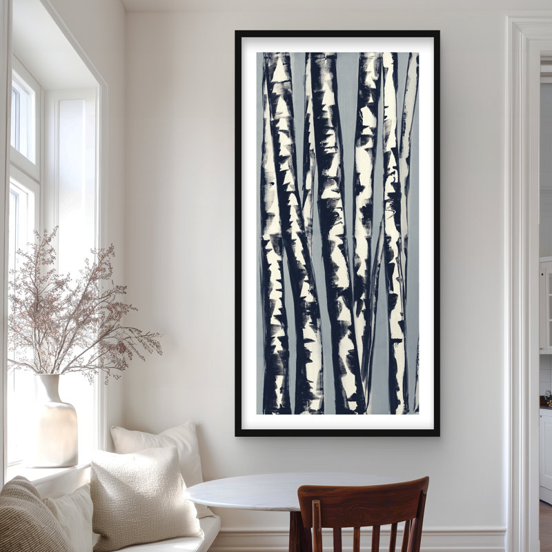 «Abstract Birch Forest - Botanical Contemporary», reproduction encadrée, H 48 po x l 24 po, Noir