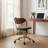 Mid Century Modern Desk Chair With Wood Back, Adjustable Height Swivel Office Chair, Ergonomic Green Fabric Upholstered Task Chair With Wheels, Retro Style For Study & Computer Room-763177060