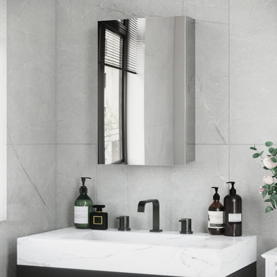 Cabinet With Silver Mirror - 15.53" X 23.13", For Bathroom, Living Room And Laundry Storage, Hinged Door Bathroom Door, Storage