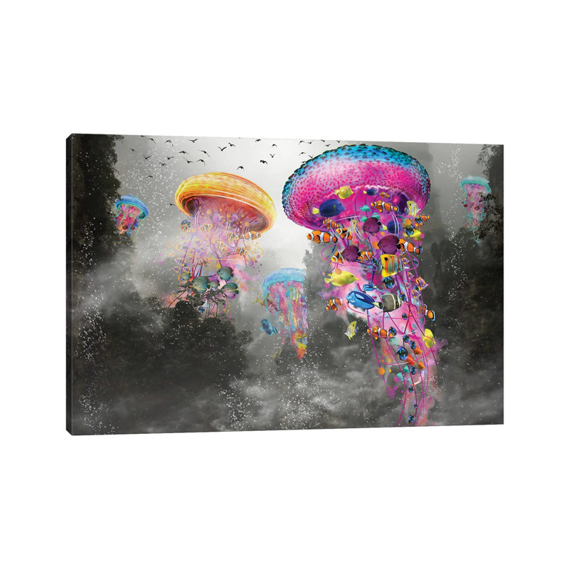 Electric Jellyfish In The Myst Mountain by David Loblaw - Wrapped Canvas Print, 20.32 cm H x 30.48 cm W