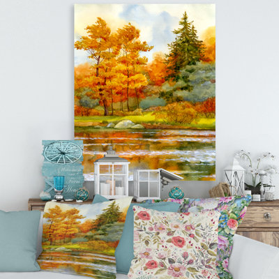 Forêt automnale au bord du lac III - Peinture sur toile