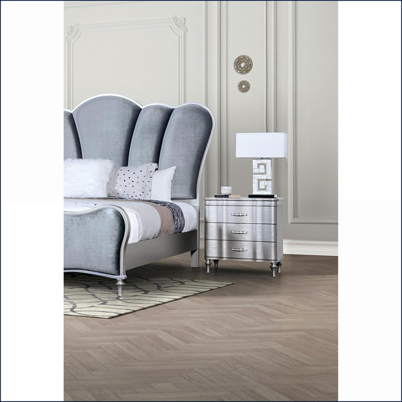 Table de chevet 3 tiroirs Glam Silver, Argent argent