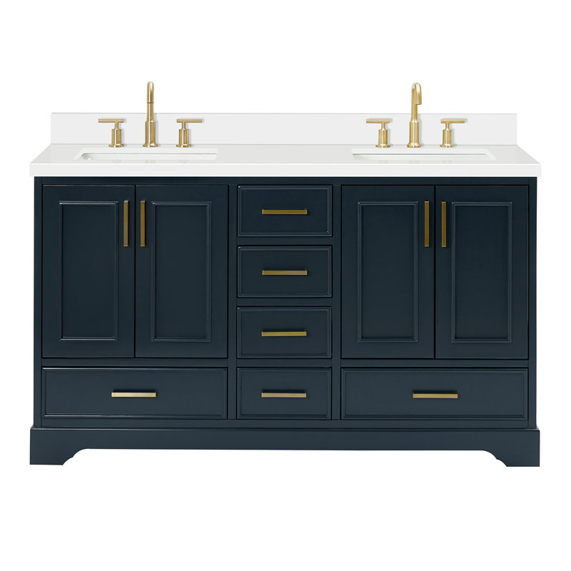 Meuble-lavabo double avec plateau Abshire 61, Bleu minuit