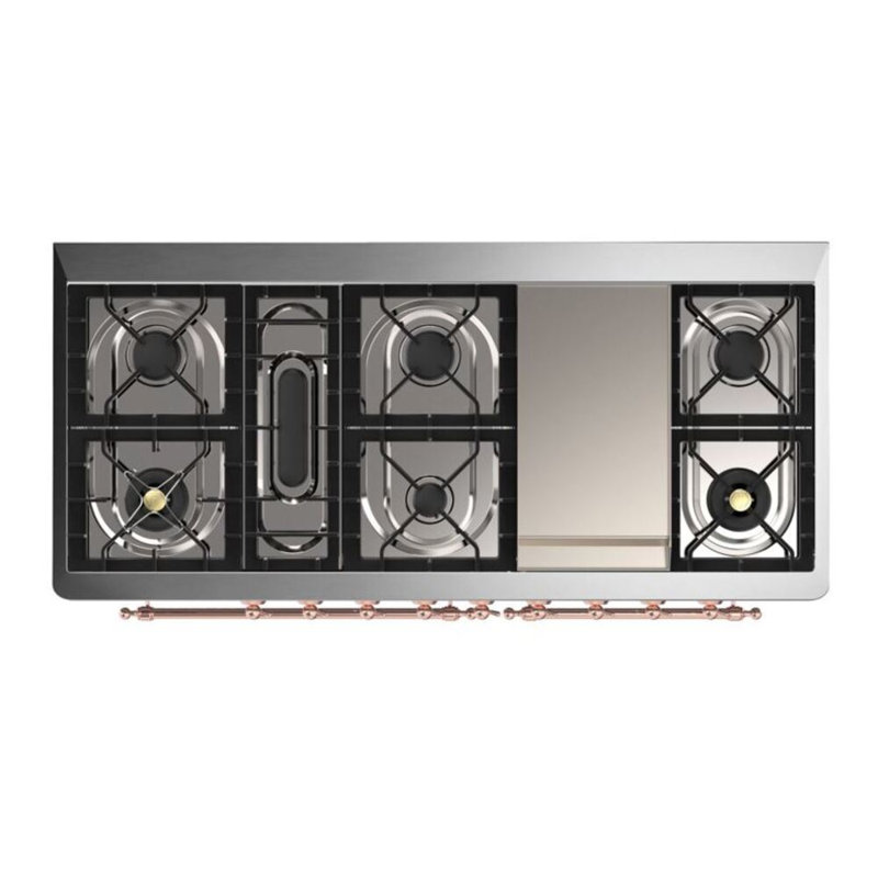 ILVE UM15FDQNS3BKCLP Majestic II 60 inch Dual Fuel Range with 9 Burners, Griddle (Liquid Propane, Solid Door, Glossy Black, Chrome)