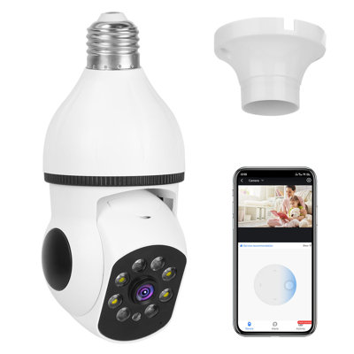 Caméra de sécurité E27 avec ampoule E27 WiFi Pan Tilt avec vision nocturne et sirène