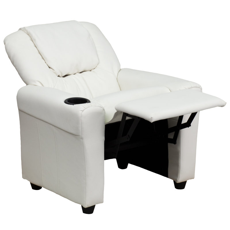 Forman LeatherSoft Contemporary Kids Recliner with Cup Holder and Headrest, White