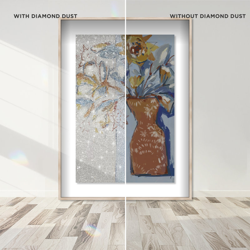 Abstract Sunflowers Print by Oliver Gal, Natural Oak Shadowbox, 17.5"H x 25.5"W