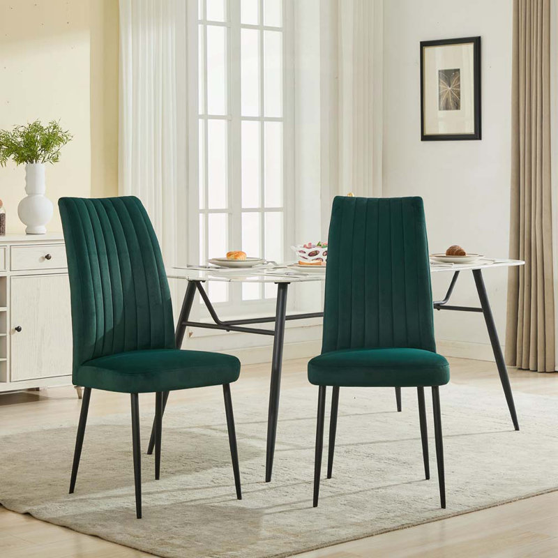 Chaises de salle à manger rembourrées en velours avec pieds en fer Kevin, Vert