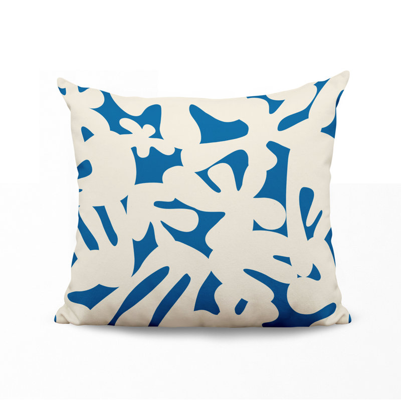 Coussin intérieur / extérieur en polyester filé Lara, 19 po x 19 po, Turquoise / Blanc cassé
