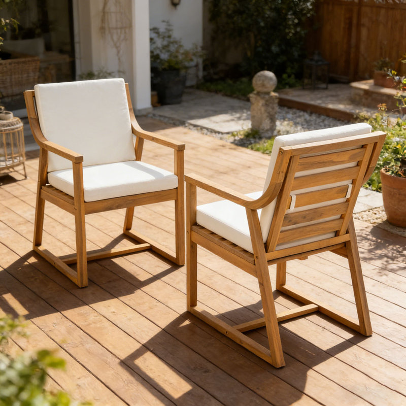 Ensemble de fauteuils d'extérieur en bois, Teck clair