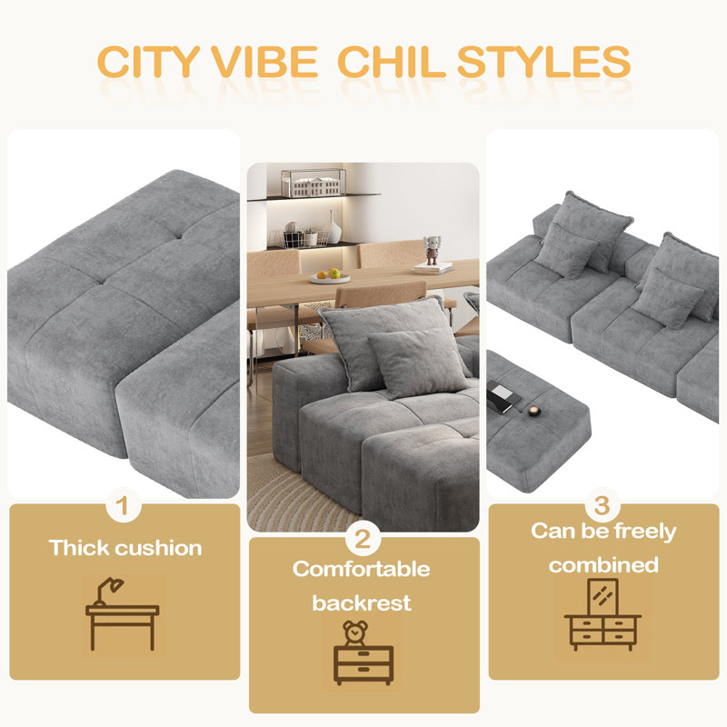 Canapé modulaire surdimensionné Modern, Gris chenille