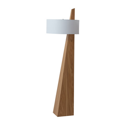 Obelisk Floor Lamp - 63", Chestnut Wood, White Cotton-Linen Shade