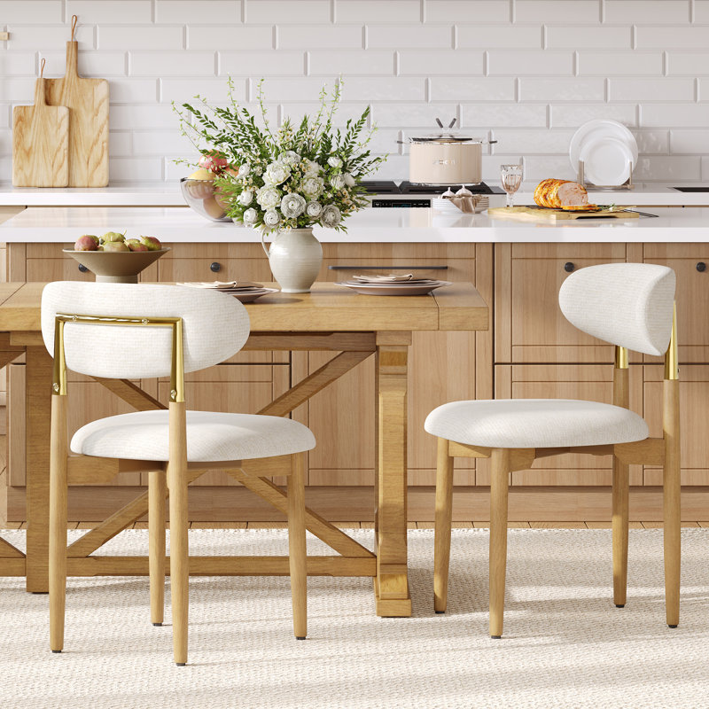 Chaise de salle à manger Solon rembourrée en bois massif, Beige, Naturel