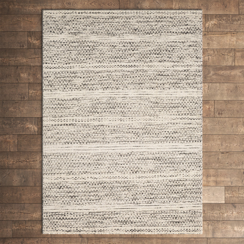 Chevron Flatweave Wool Cream/Black Area Rug, Rectangle 8' x 10'