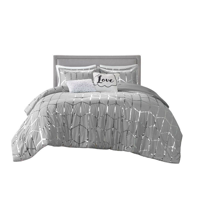 Twin/Twin XL Metallic Printed Duvet Cover Set, Twin Comforter  + 3 Additional Pieces, Grey/Silver