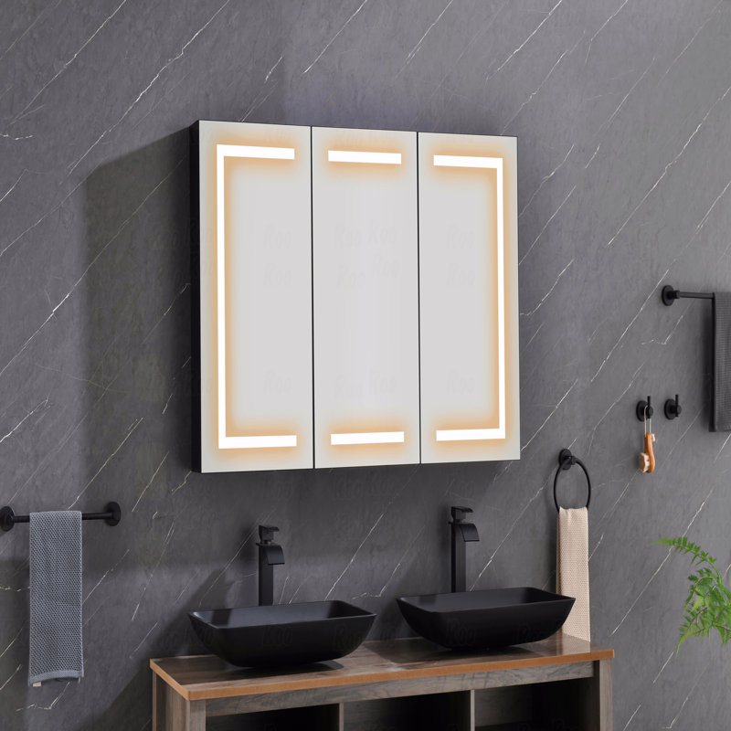 Armoire à pharmacie avec miroir à DEL 48 po x 30 po avec lumières, gradateur, désembueur, horloge, affichage de la température et USB