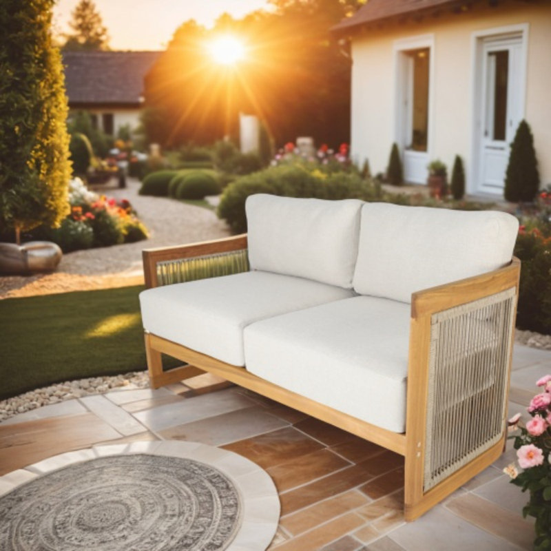 Acacia Wood Outdoor Loveseat With Cushions