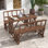 Table et chaises d'extérieur pour 4 personnes, ensemble de table de patio en bois et banc de salle à manger, ensemble de meubles toutes saisons 3 pièces avec roue de chariot pour jardin, terrasse