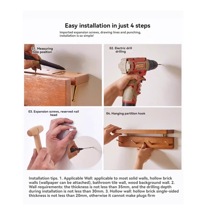 Solid Wood Wall-Mounted Coat Rack With Shelf