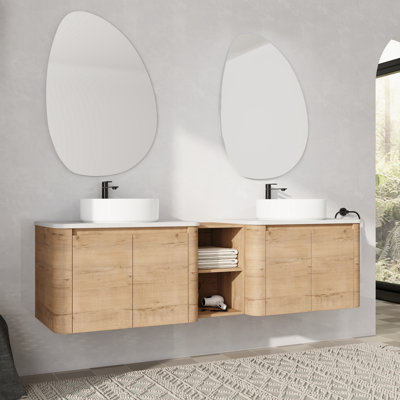   Meuble-lavabo mural double avec lavabo en céramique