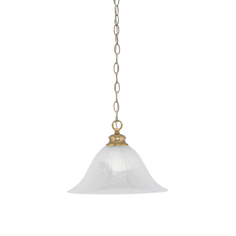 Luminaire suspendu en chaîne avec verre tourbillon blanc albâtre de 14 po, Laiton New Age