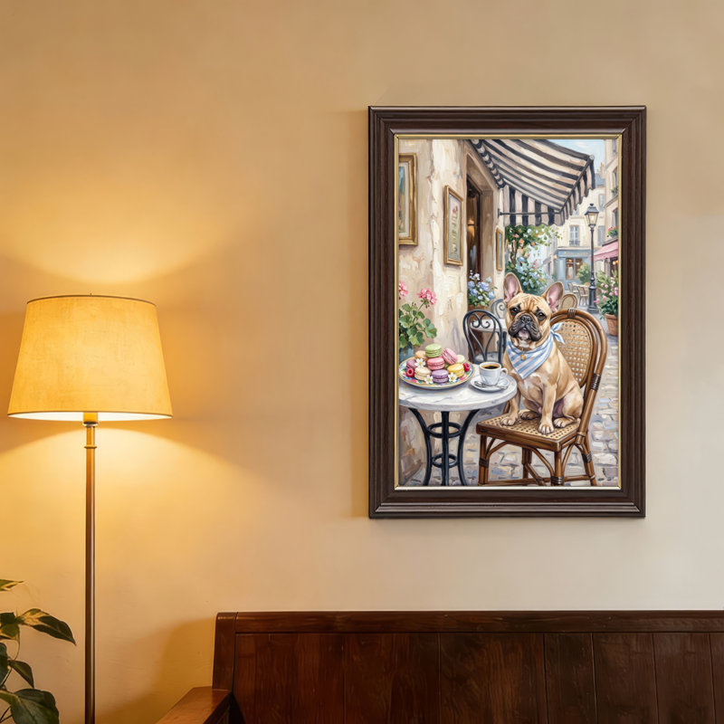Art mural antique sur toile encadré doré pour le salon, la chambre à coucher, le bureau ou le vestibule - décoration murale décorative avec bouledogue français