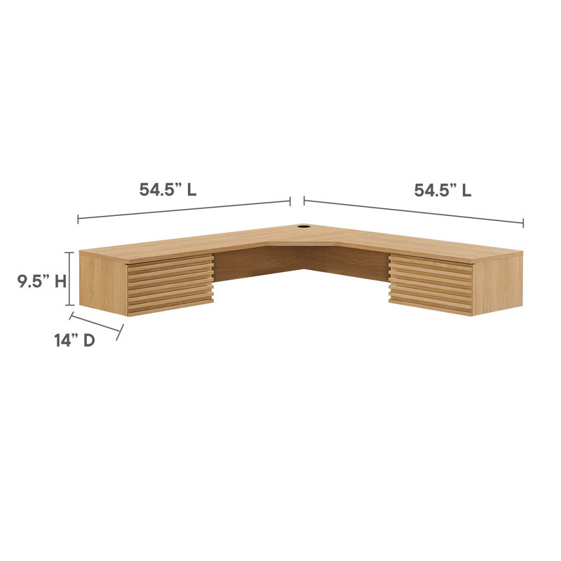 Oak Wall Mounted Corner Desk with Drawers