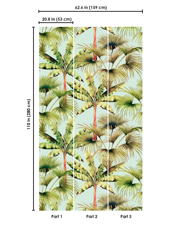 Papier peint floral Amonie, Vert / Bleu / Rouge