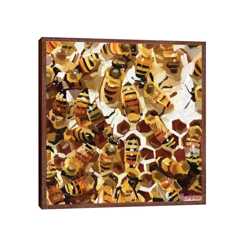 Buzzz by Teddi Parker - Painting on Canvas, 45.72 cm H x 45.72 cm W, Classic Brown Wood Framed