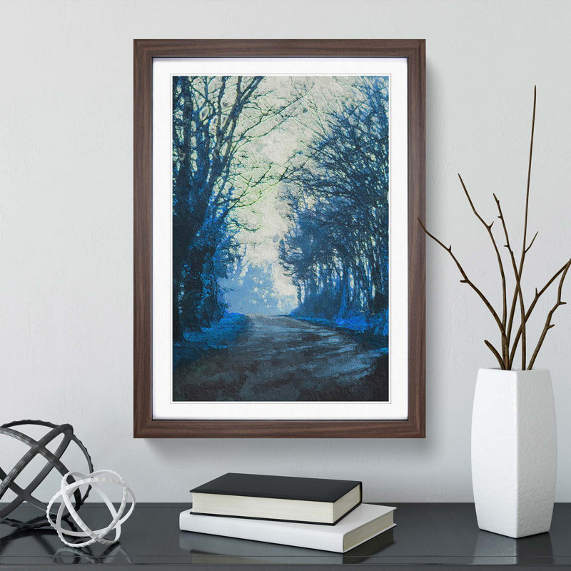 Road Through the Woods in Abstract - Picture Frame Painting Print, Walnut Framed, 36cm H x 27cm W x 2cm D