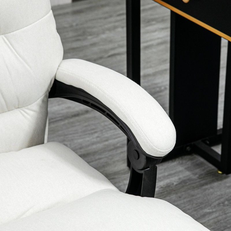 Fauteuil de massage, fauteuil inclinable chauffant avec repose-pieds, H 24,25 po, Blanc, crème