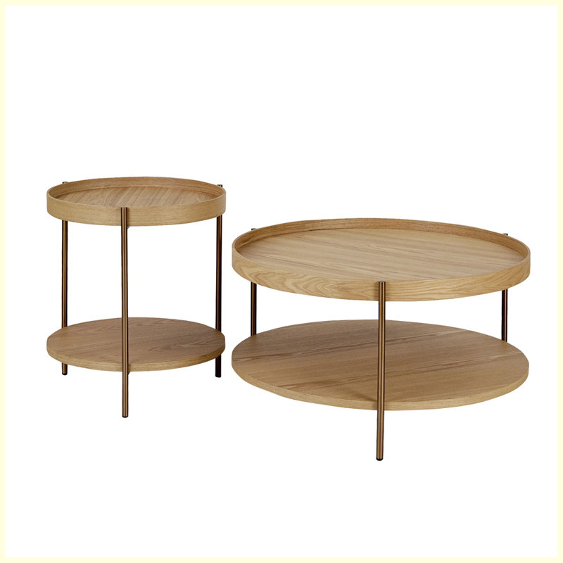 2-Piece Modern 2 tier Round Coffee Table Set for Living Room,Easy Assembly Nesting Coffee Tables, Natural Ash