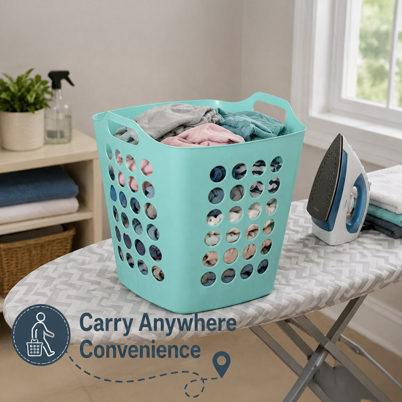 Basicwise Set of 3 Large Flexible Plastic Laundry Baskets with Handles Lightweight & Spacious Design Durable Household Clothes Storage Solution Portable Organizer for Modern Home Organization, Green