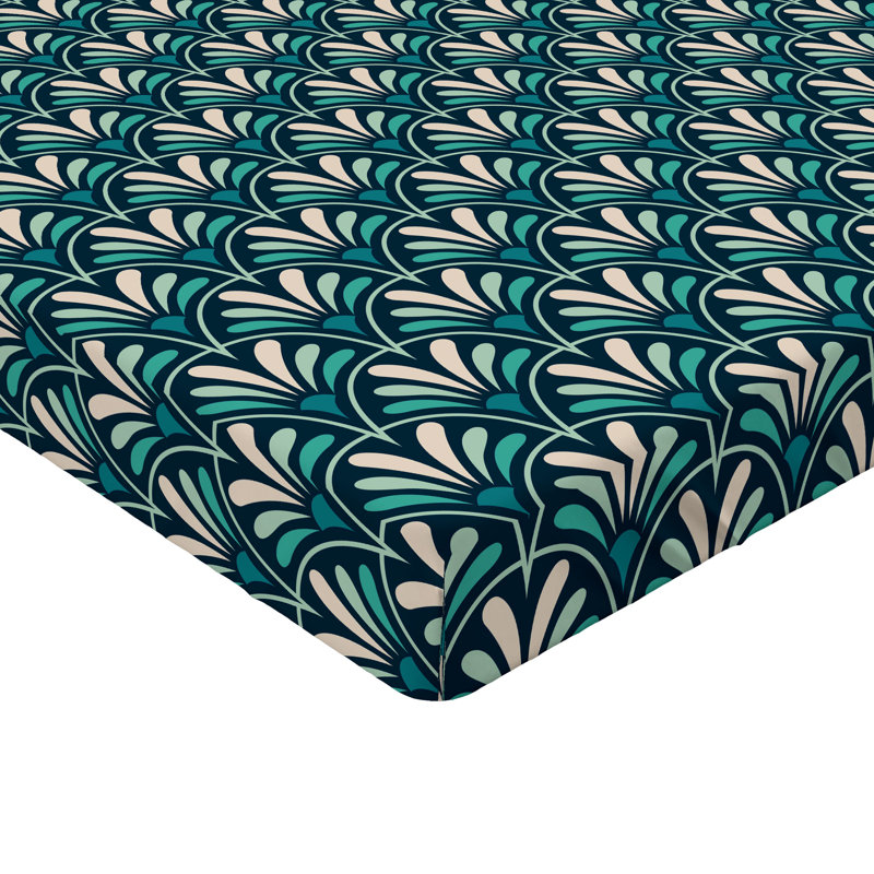 Drap-housse à motif floral Ambesonne, Drap-housse de taille double, Écume de mer foncé, coquille d'œuf / floral