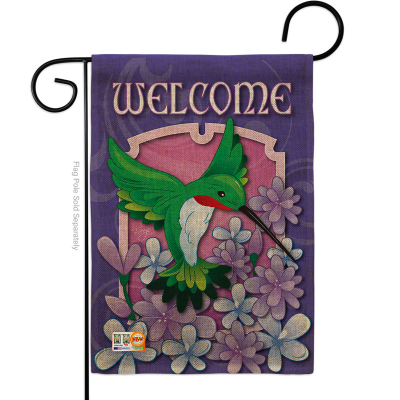 Drapeau de jardin 2 côtés en toile jute 1,5 x 1,1 pi welcome hummingbird friends