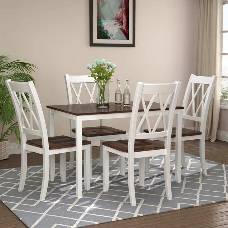 Ensemble de table de salle à manger 5 pièces en bois massif avec chaises ergonomiques, Espresso;White